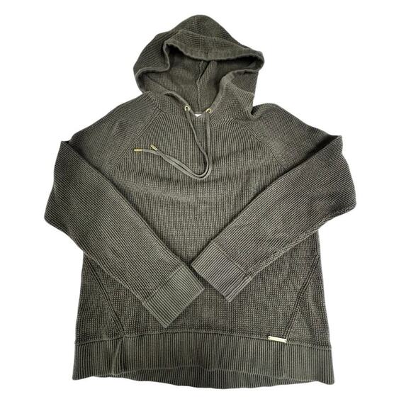 MICHAEL KORS Ivy Green Waffle Knit Hooded Sweater Top W/Gold Accents Large - Picture 7 of 12